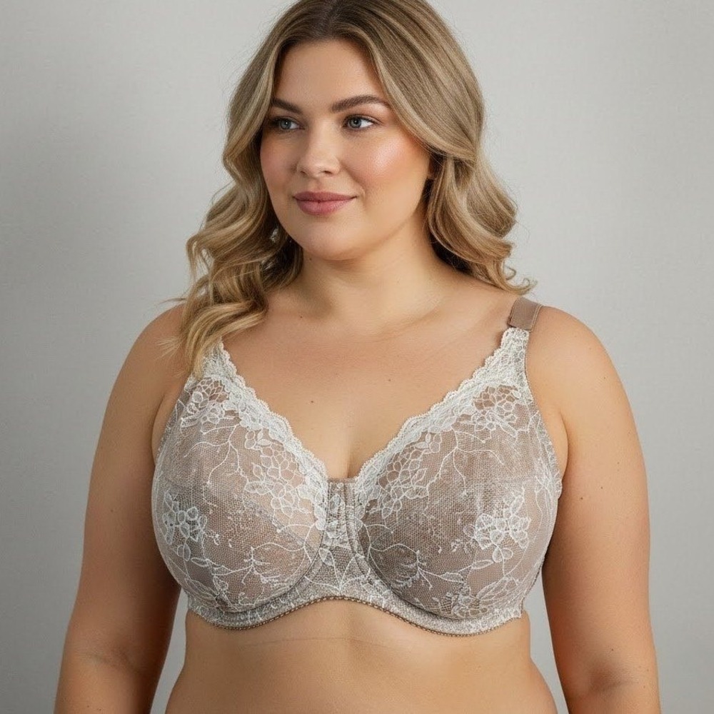 WonderBra Lace Underwire‎ Bra 40DD Tan Floral Unlined Full Coverage W7484 Multi